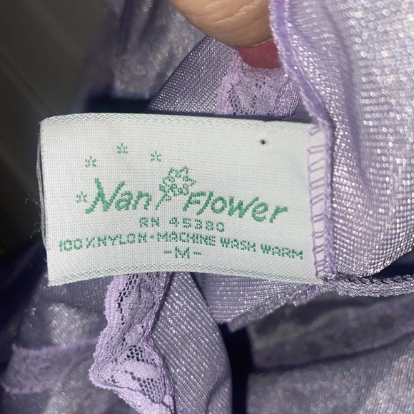 Vintage 80s Nan Flower Nylon Purple Hi Cut Teddy Lingerie Lace Ribbon Trim Med - Picture 7 of 8